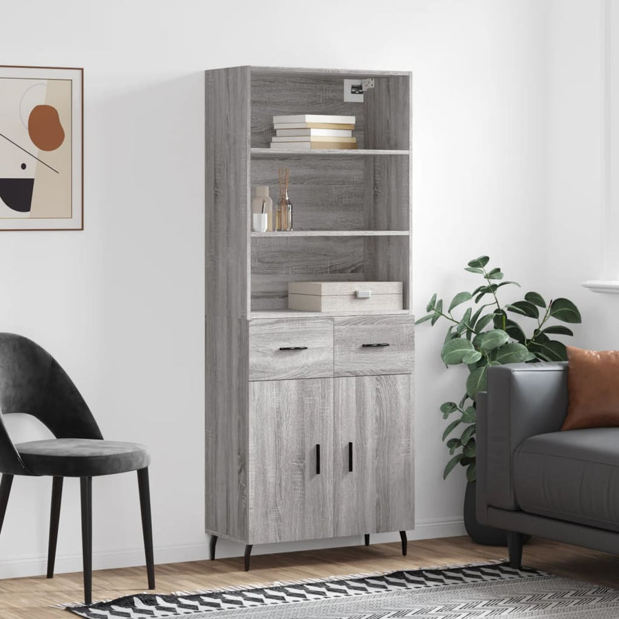 Hoge Kast 69,5X34X180 Cm Bewerkt Hout Eikenkleurig Grijs sonoma
