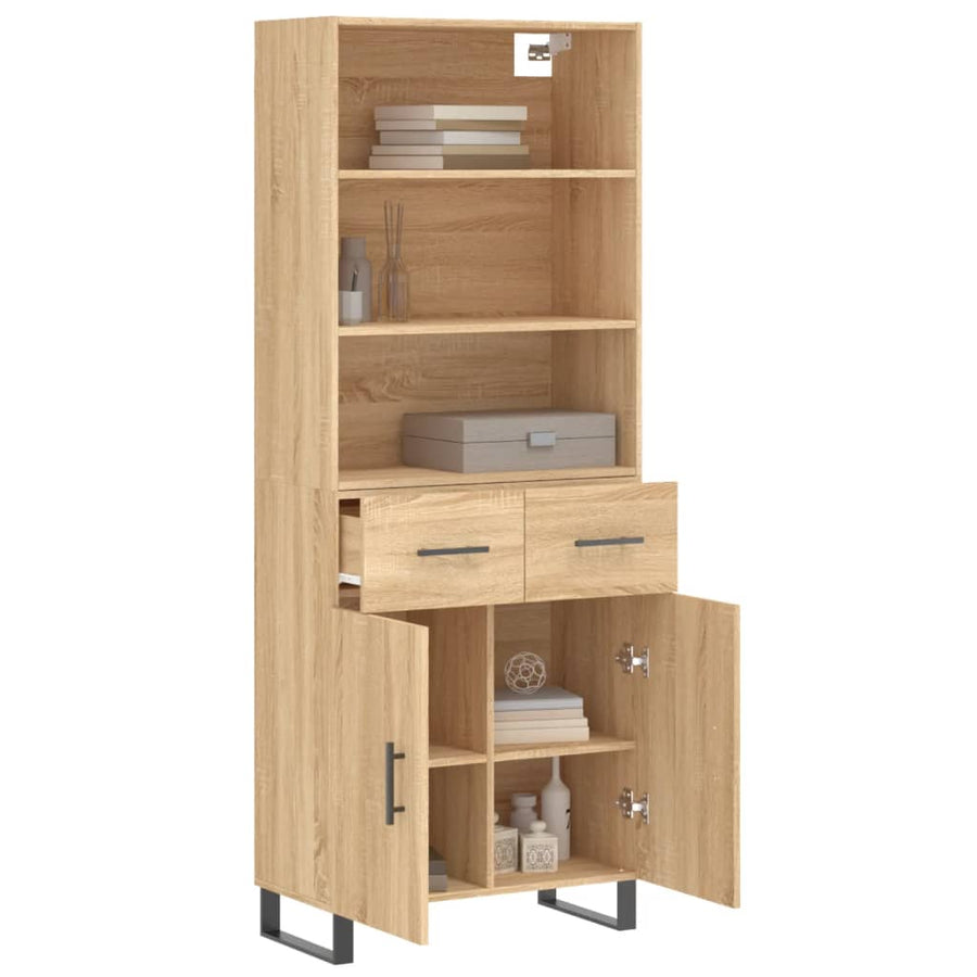 Hoge Kast 69,5X34X80 Cm Bewerkt Hout Kleurig 1 Sonoma eiken 2 deuren 2 lades