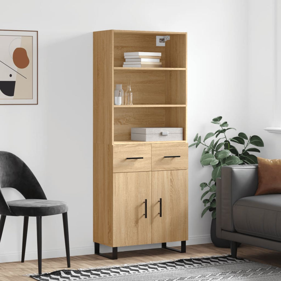 Hoge Kast 69,5X34X80 Cm Bewerkt Hout Kleurig 1 Sonoma eiken 2 deuren 2 lades