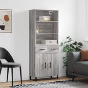 Hoge kast 69,5x34x180 cm bewerkt hout grijs