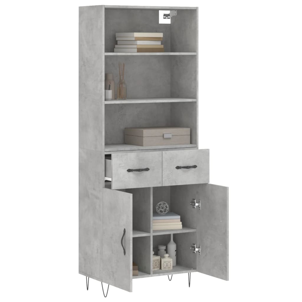 Hoge Kast 69,5X34X180 Cm Bewerkt Hout Betongrijs