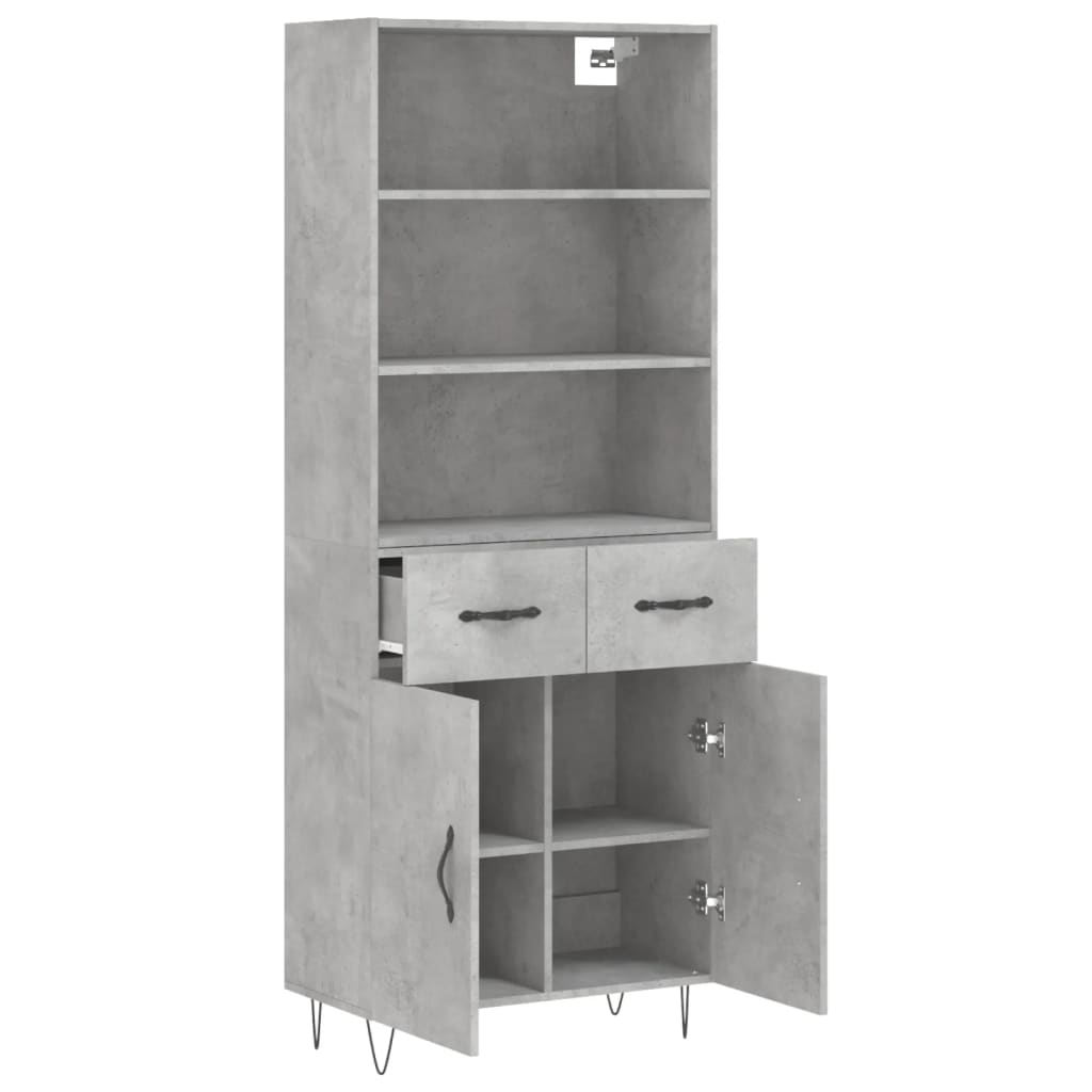 Hoge Kast 69,5X34X180 Cm Bewerkt Hout Betongrijs