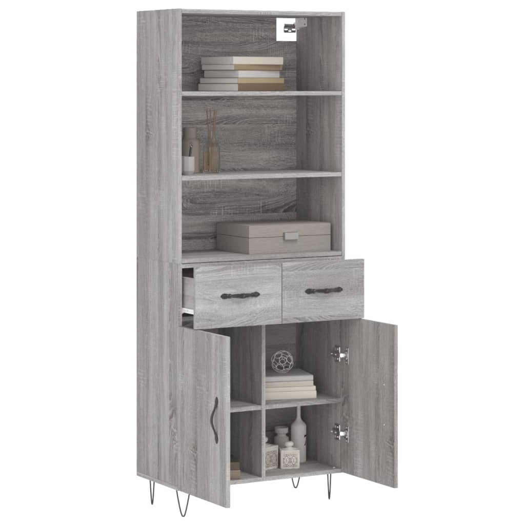 Hoge Kast 69,5X34X180 Cm Bewerkt Hout Eikenkleurig Grijs sonoma