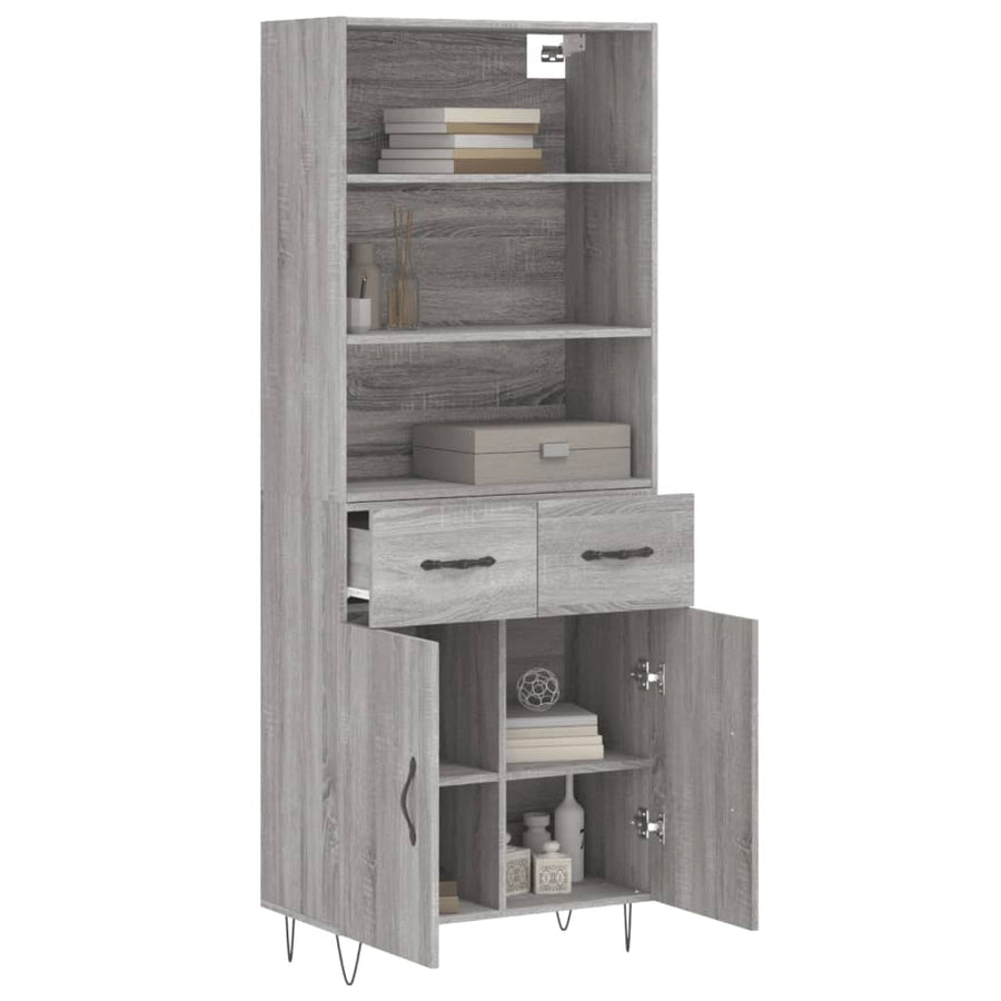 Hoge Kast 69,5X34X180 Cm Bewerkt Hout Eikenkleurig Grijs sonoma