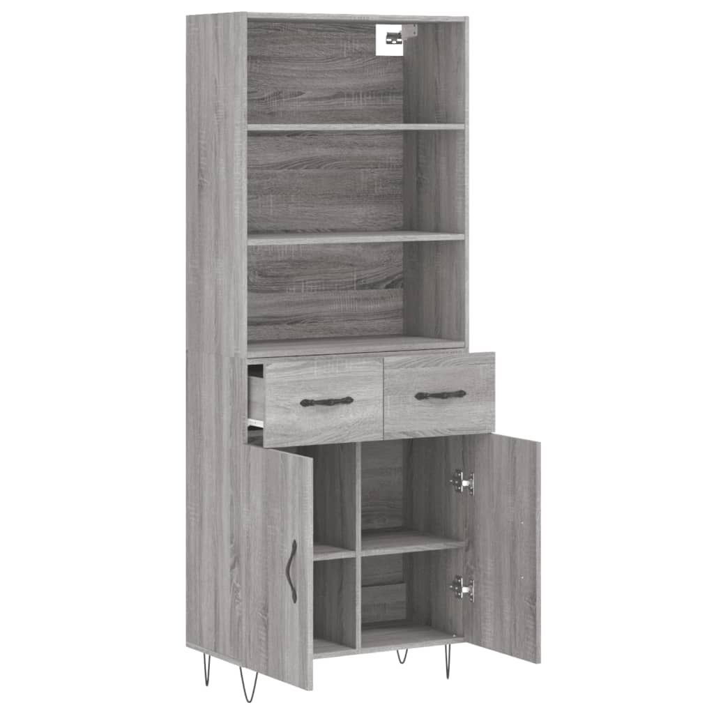 Hoge Kast 69,5X34X180 Cm Bewerkt Hout Eikenkleurig Grijs sonoma