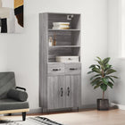Hoge kast 69,5x34x180 cm bewerkt hout grijs