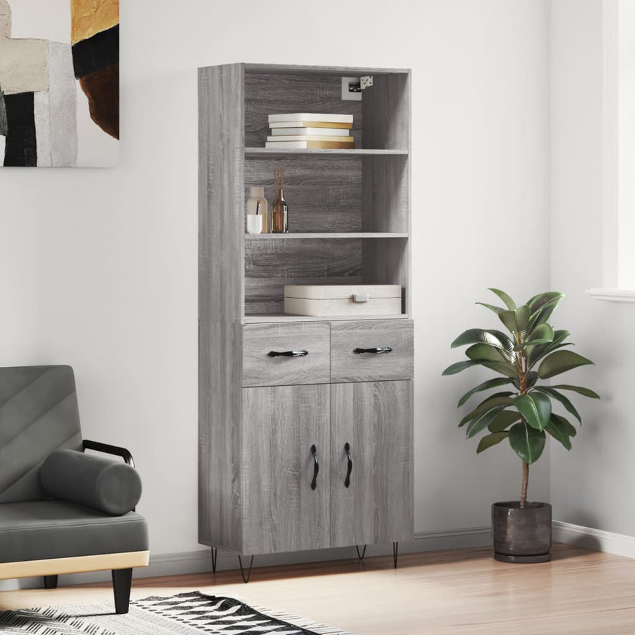 Hoge Kast 69,5X34X180 Cm Bewerkt Hout Eikenkleurig Grijs sonoma