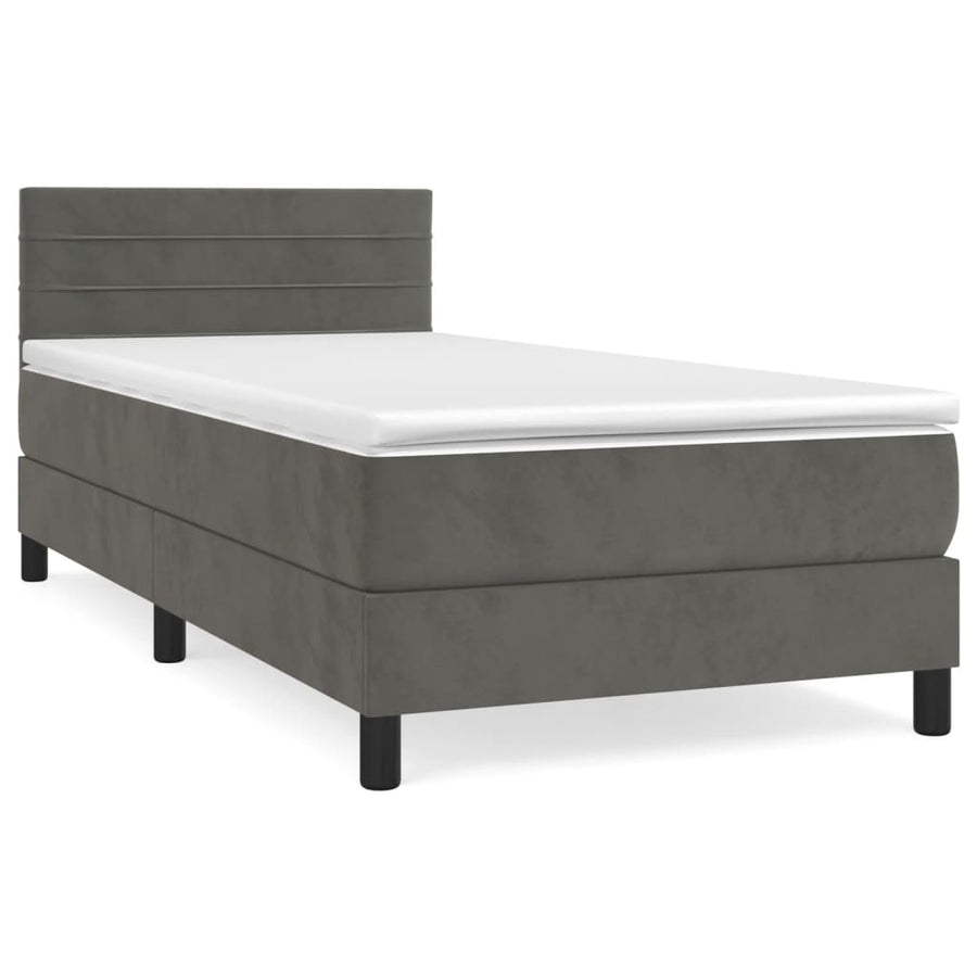 Boxspring Met Matras Fluweel Donkergrijs 90 x 190 cm Horizontale strepen