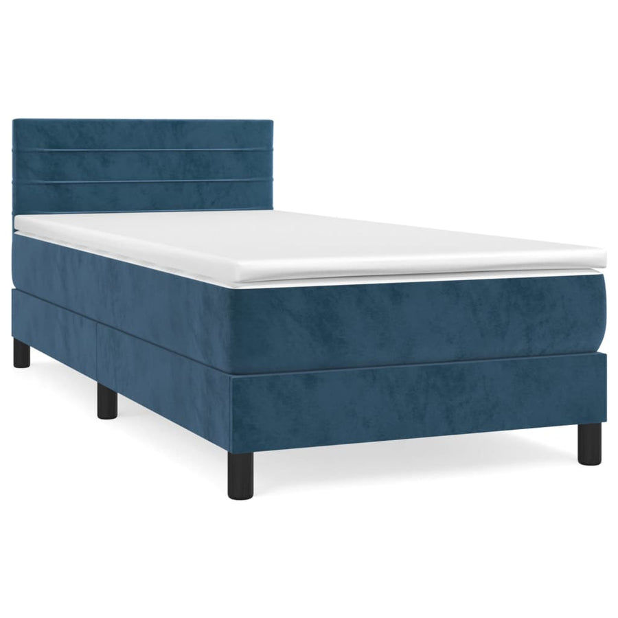 Boxspring met matras fluweel donkerblauw 90x190 cm 90 x 190 cm Horizontale strepen