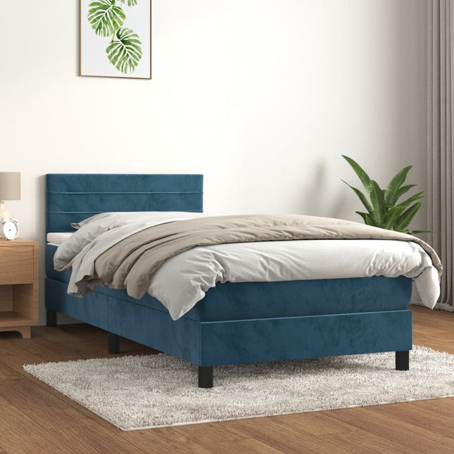 Boxspring met matras fluweel donkerblauw 90x190 cm 90 x 190 cm Horizontale strepen