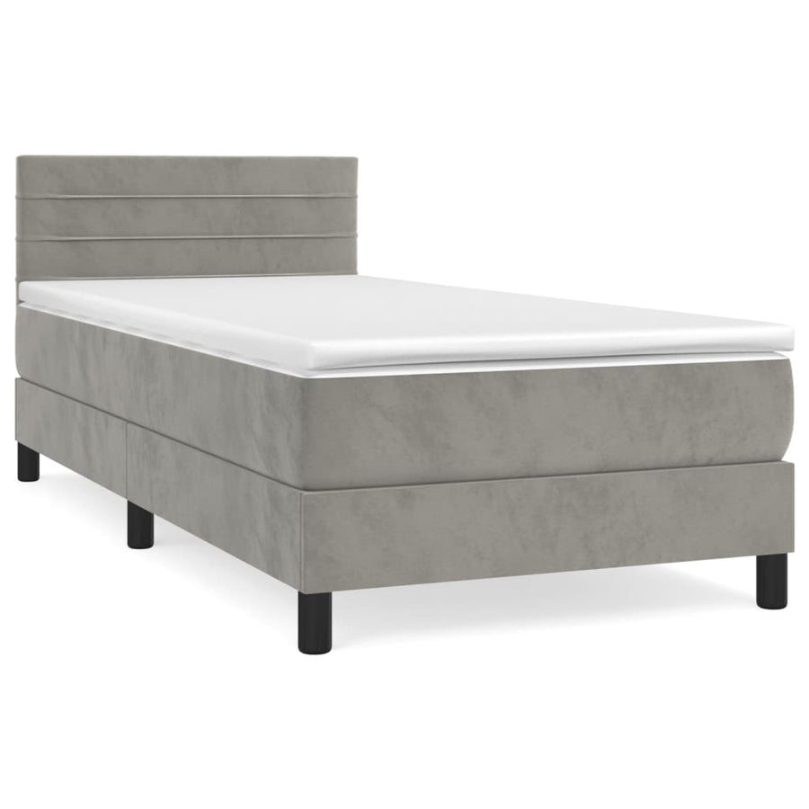 Boxspring Met Matras Fluweel Lichtgrijs 90 x 200 cm Horizontale strepen