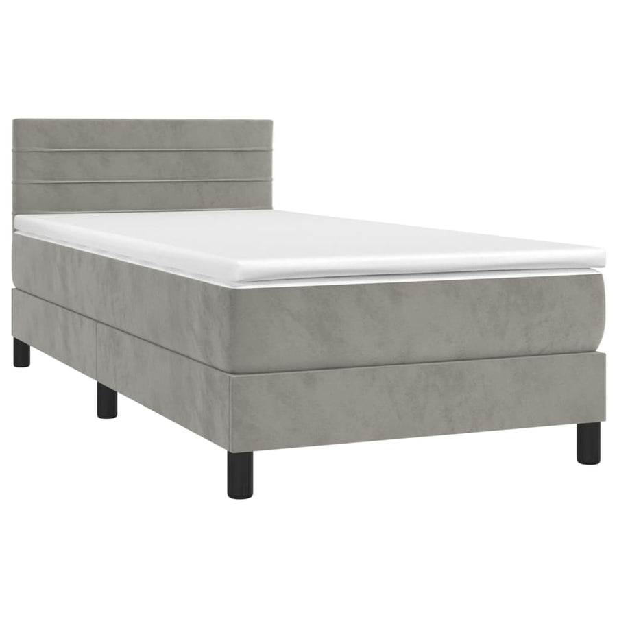 Boxspring Met Matras Fluweel Lichtgrijs 90 x 200 cm Horizontale strepen