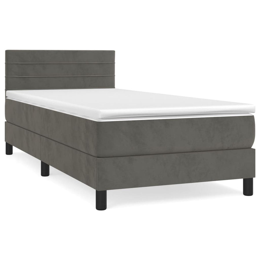 Boxspring Met Matras Fluweel Donkergrijs 100X200 Cm 100 x 200 cm Horizontale strepen