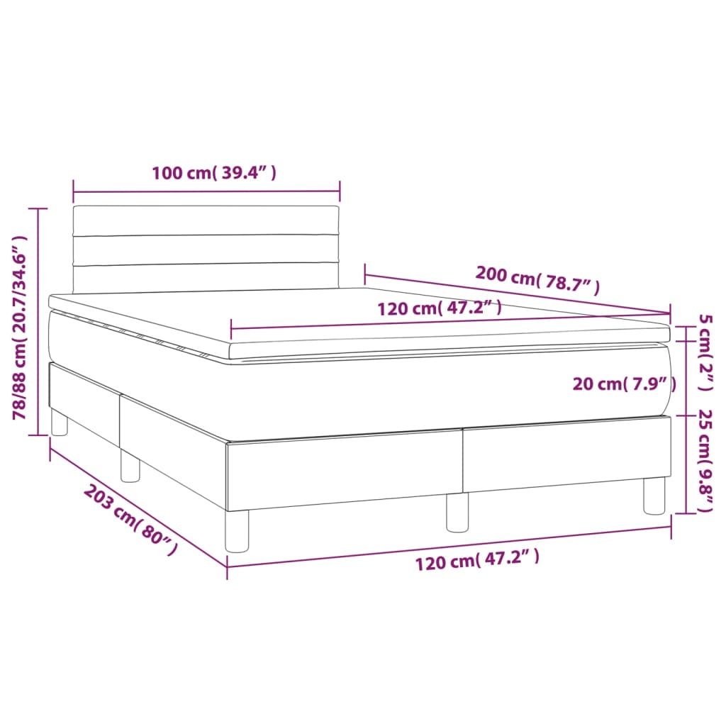 Boxspring Met Matras Fluweel Donkergrijs 120X200 Cm 120 x 200 cm Horizontale strepen