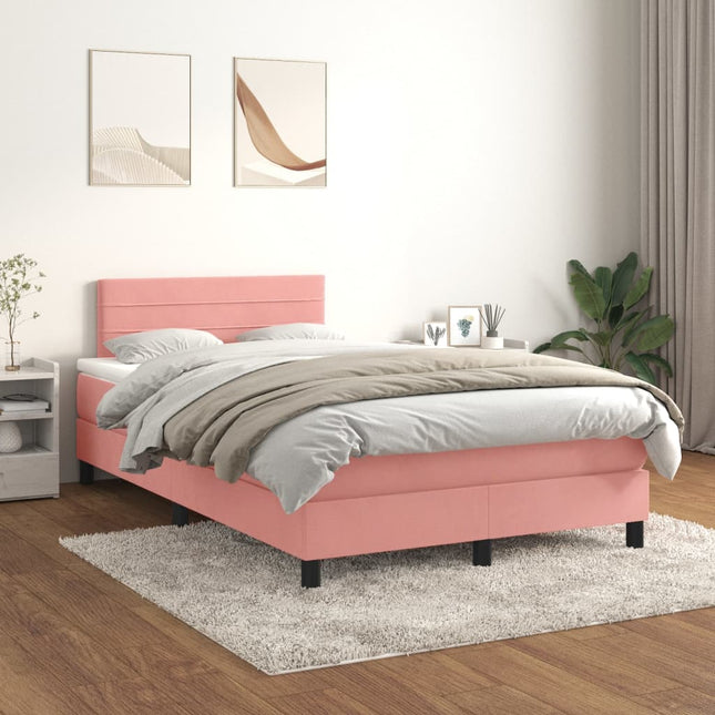 Boxspring Met Matras Fluweel Roze 120X200 Cm 120 x 200 cm Horizontale strepen