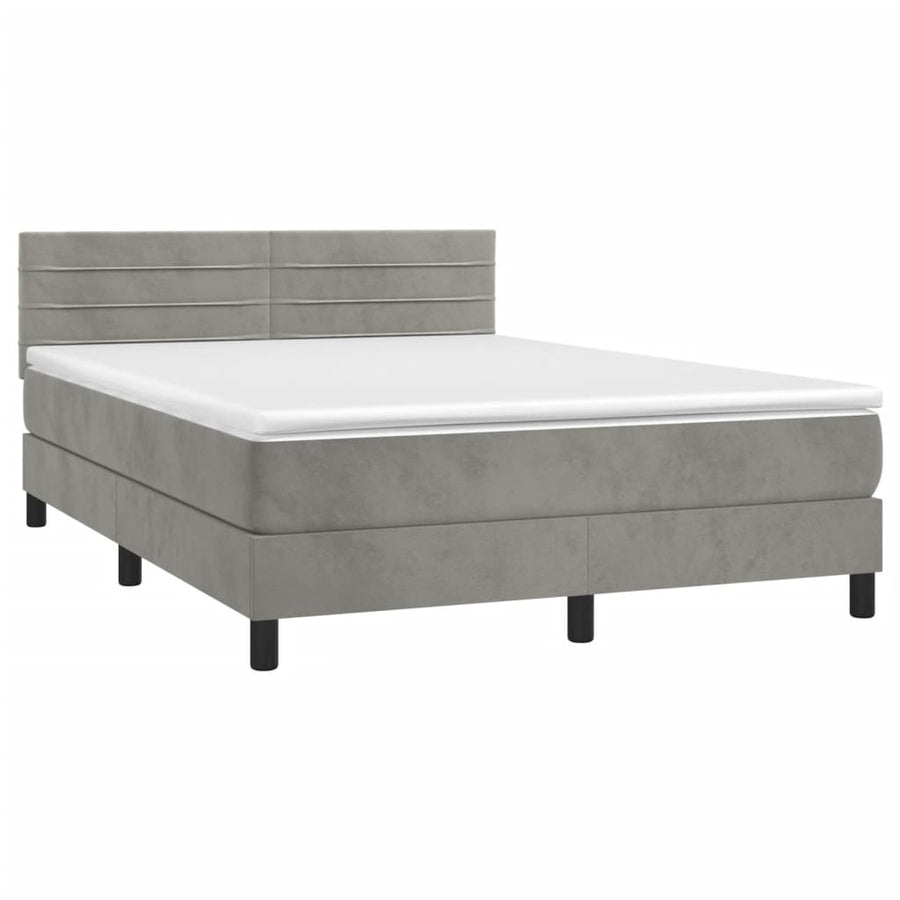 Boxspring Met Matras Fluweel Lichtgrijs 140 x 190 cm Horizontale strepen