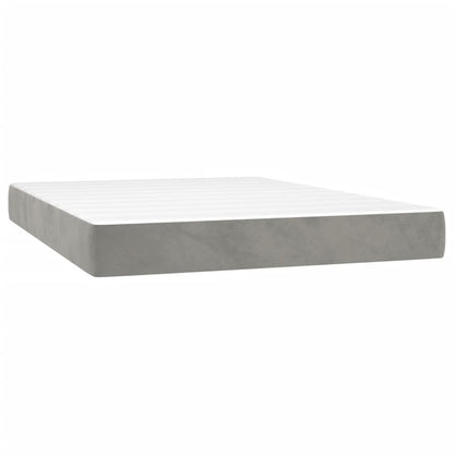 Boxspring Met Matras Fluweel Lichtgrijs 140 x 190 cm Horizontale strepen