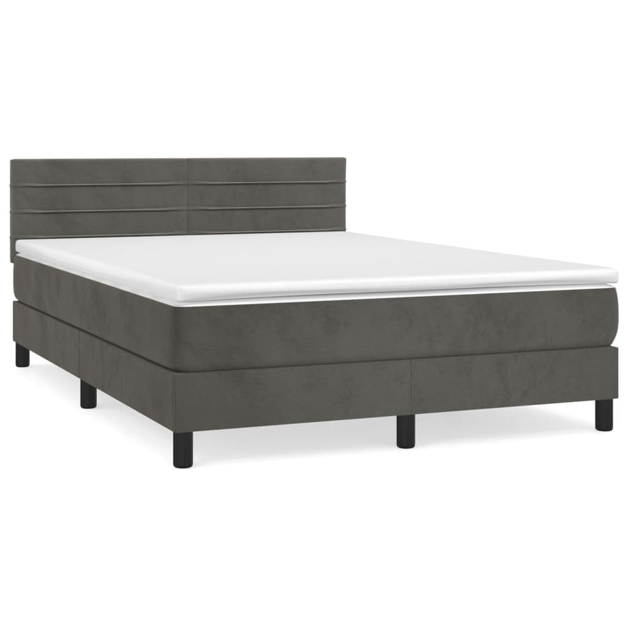 Boxspring Met Matras Fluweel Donkergrijs 140 x 190 cm Horizontale strepen