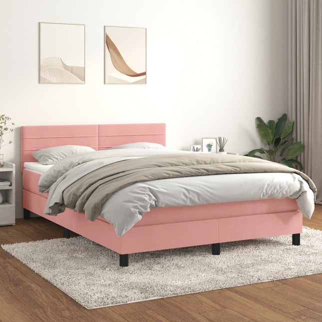 Boxspring met matras fluweel roze 140x190 cm 140 x 190 cm Horizontale strepen