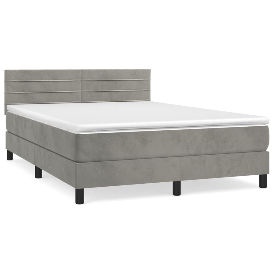 Boxspring Met Matras Fluweel Lichtgrijs 140 x 200 cm Horizontale strepen