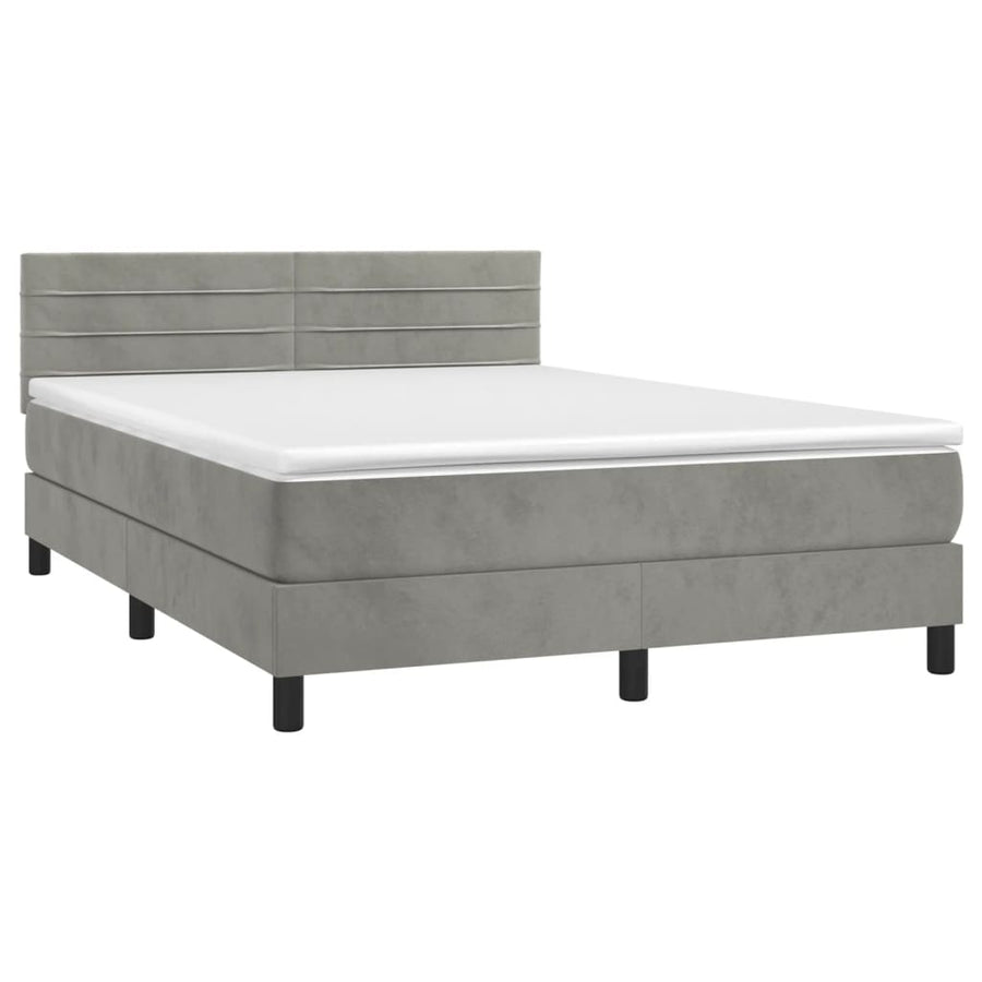 Boxspring Met Matras Fluweel Lichtgrijs 140 x 200 cm Horizontale strepen