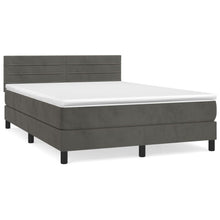 Boxspring Met Matras Fluweel Donkergrijs 140 x 200 cm Horizontale strepen