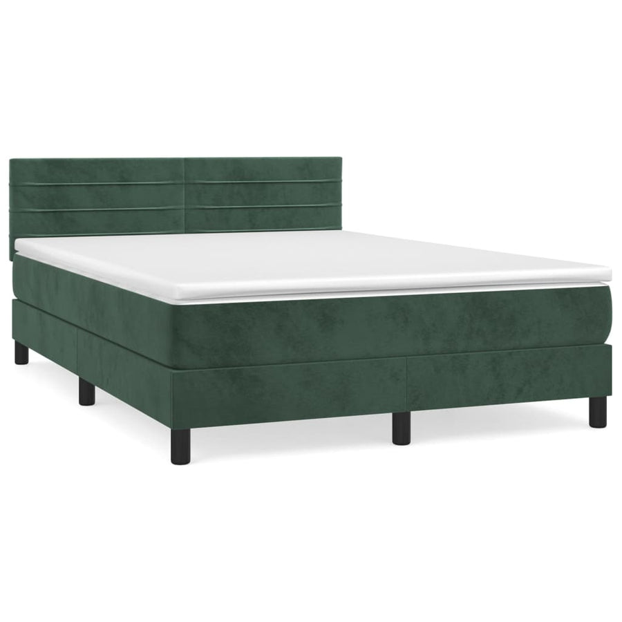 Boxspring met matras fluweel donkergroen 140x200 cm 140 x 200 cm Donkergroen