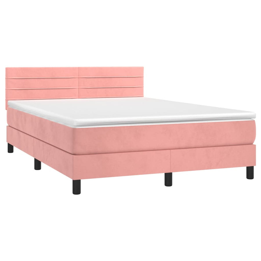 Boxspring met matras fluweel roze 140x200 cm 140 x 200 cm Horizontale strepen