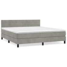 Boxspring Met Matras Fluweel Lichtgrijs 160 x 200 cm Horizontale strepen
