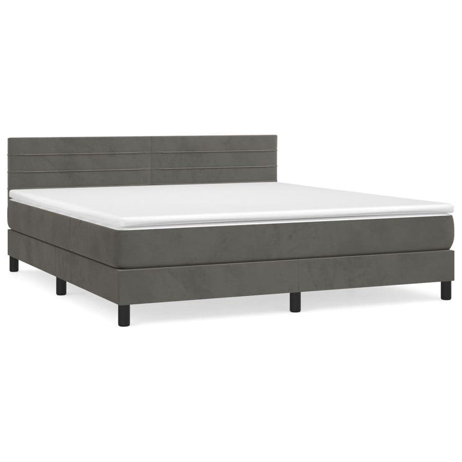 Boxspring Met Matras Fluweel Donkergrijs 180 x 200 cm Horizontale strepen