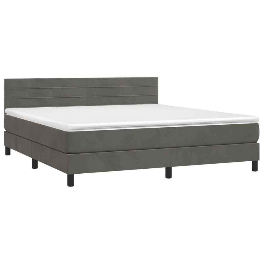 Boxspring Met Matras Fluweel Donkergrijs 180 x 200 cm Horizontale strepen