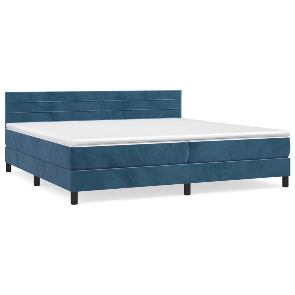 Boxspring met matras fluweel donkerblauw 200x200 cm 200 x 200 cm Horizontale strepen