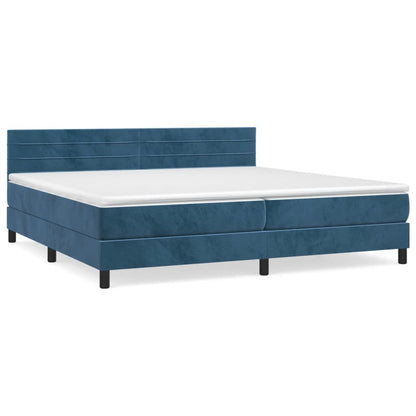 Boxspring met matras fluweel donkerblauw 200x200 cm 200 x 200 cm Horizontale strepen