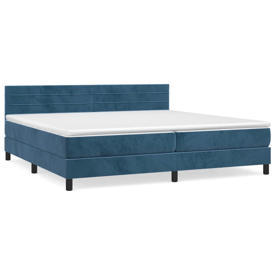 Boxspring met matras fluweel donkerblauw 200x200 cm 200 x 200 cm Horizontale strepen