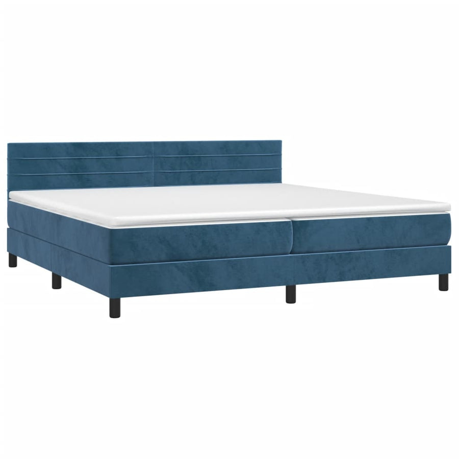 Boxspring met matras fluweel donkerblauw 200x200 cm 200 x 200 cm Horizontale strepen