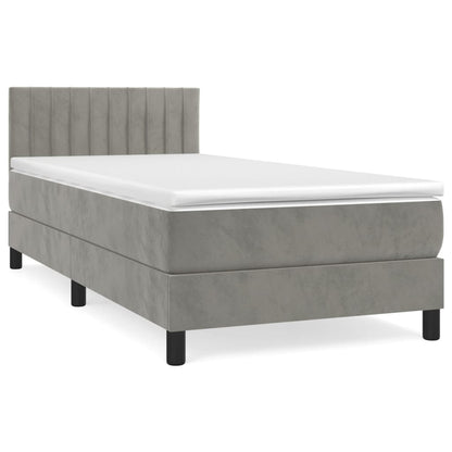 Boxspring Met Matras Fluweel Lichtgrijs 80 x 200 cm Verticale strepen