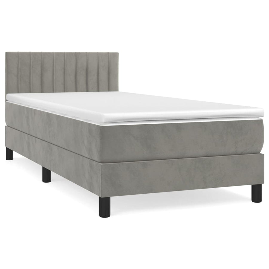 Boxspring Met Matras Fluweel Lichtgrijs 80 x 200 cm Verticale strepen