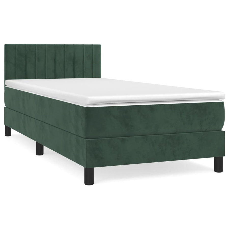 Boxspring Met Matras Fluweel Donkergroen 80 x 200 cm Verticale strepen