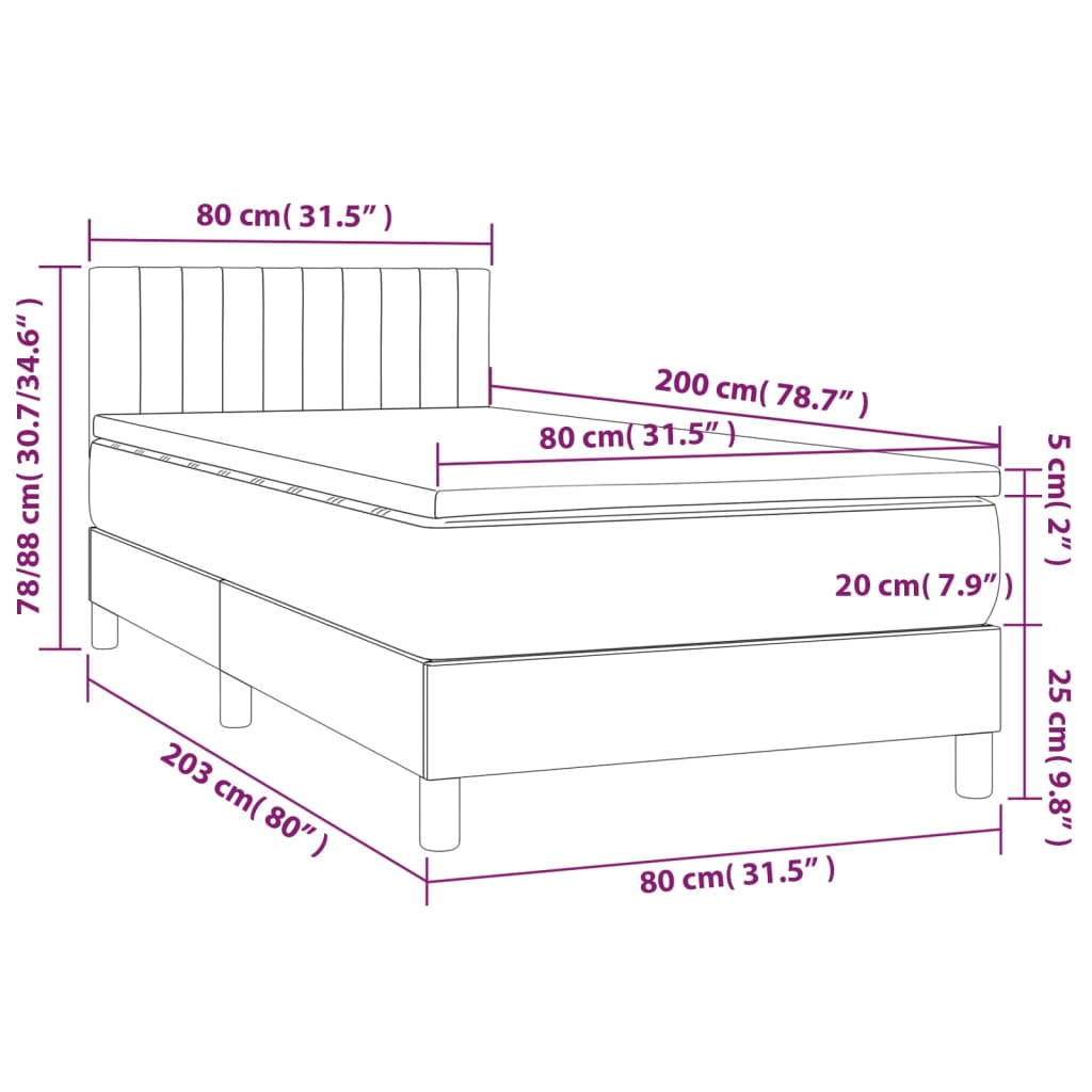Boxspring Met Matras Fluweel Donkergroen 80 x 200 cm Verticale strepen