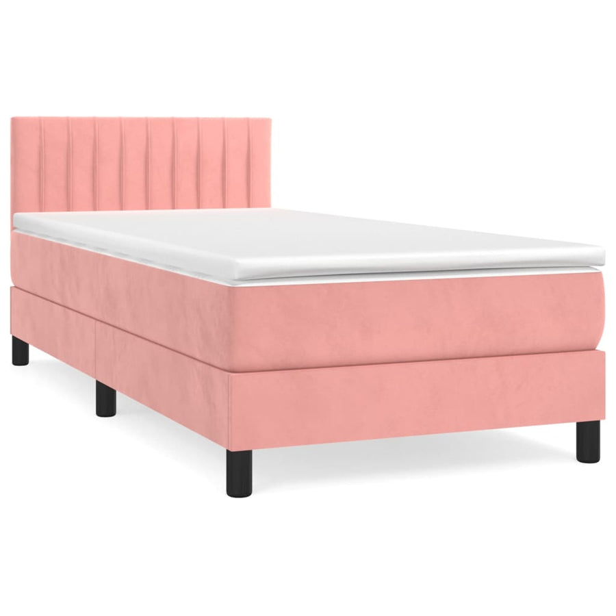 Boxspring Met Matras Fluweel Roze 80 x 200 cm Verticale strepen