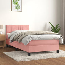 Boxspring Met Matras Fluweel Roze 80 x 200 cm Verticale strepen