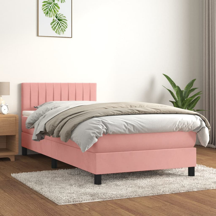 Boxspring Met Matras Fluweel Roze 80 x 200 cm Verticale strepen
