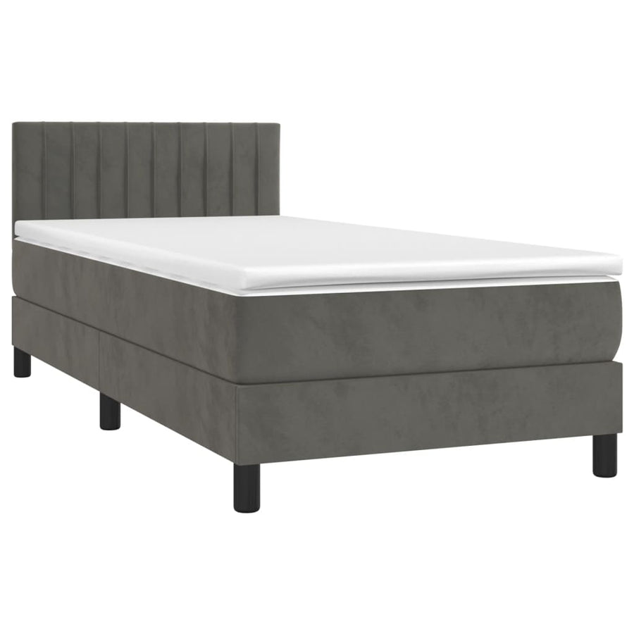 Boxspring Met Matras Fluweel Donkergrijs 90 x 190 cm Verticale strepen