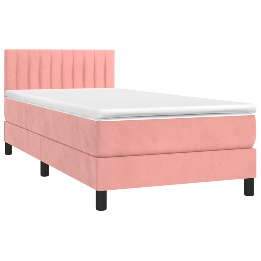 Boxspring met matras fluweel roze 90x190 cm 90 x 190 cm Verticale strepen