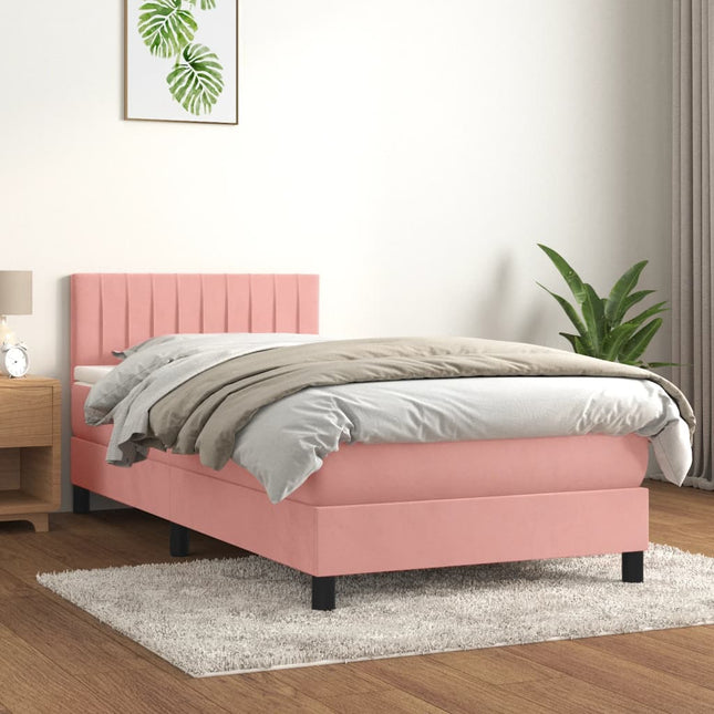 Boxspring met matras fluweel roze 90x190 cm 90 x 190 cm Verticale strepen