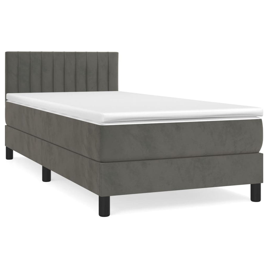 Boxspring Met Matras Fluweel Donkergrijs 90 x 200 cm Verticale strepen