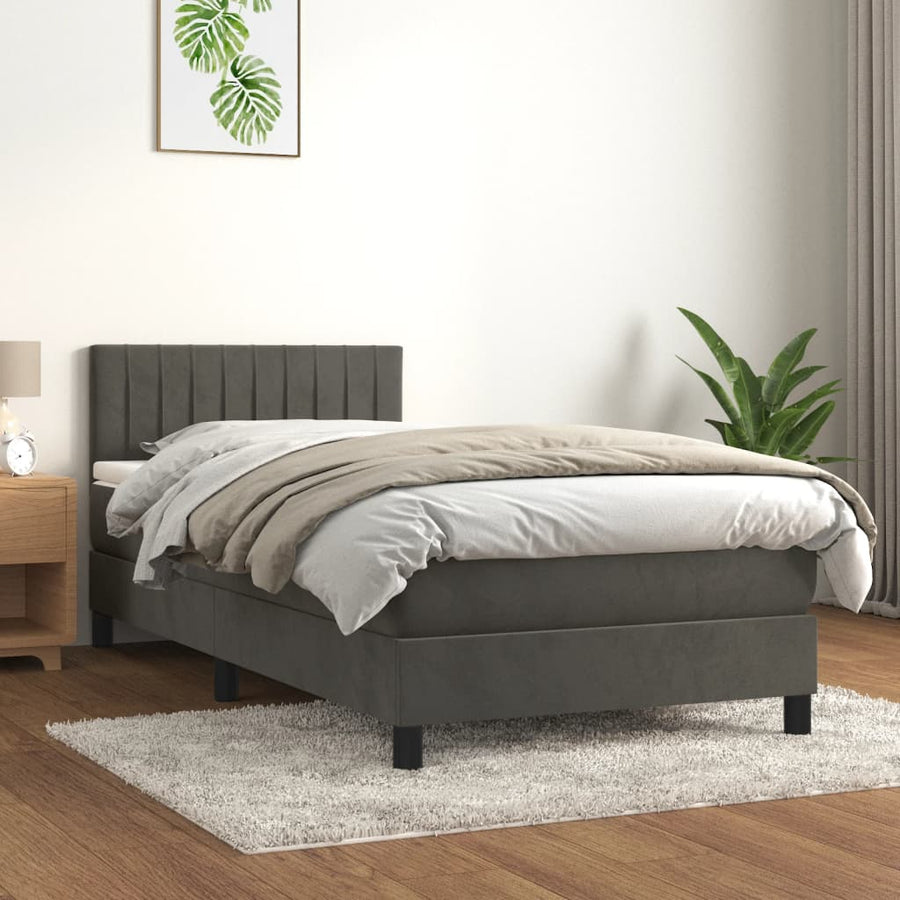 Boxspring Met Matras Fluweel Donkergrijs 90 x 200 cm Verticale strepen