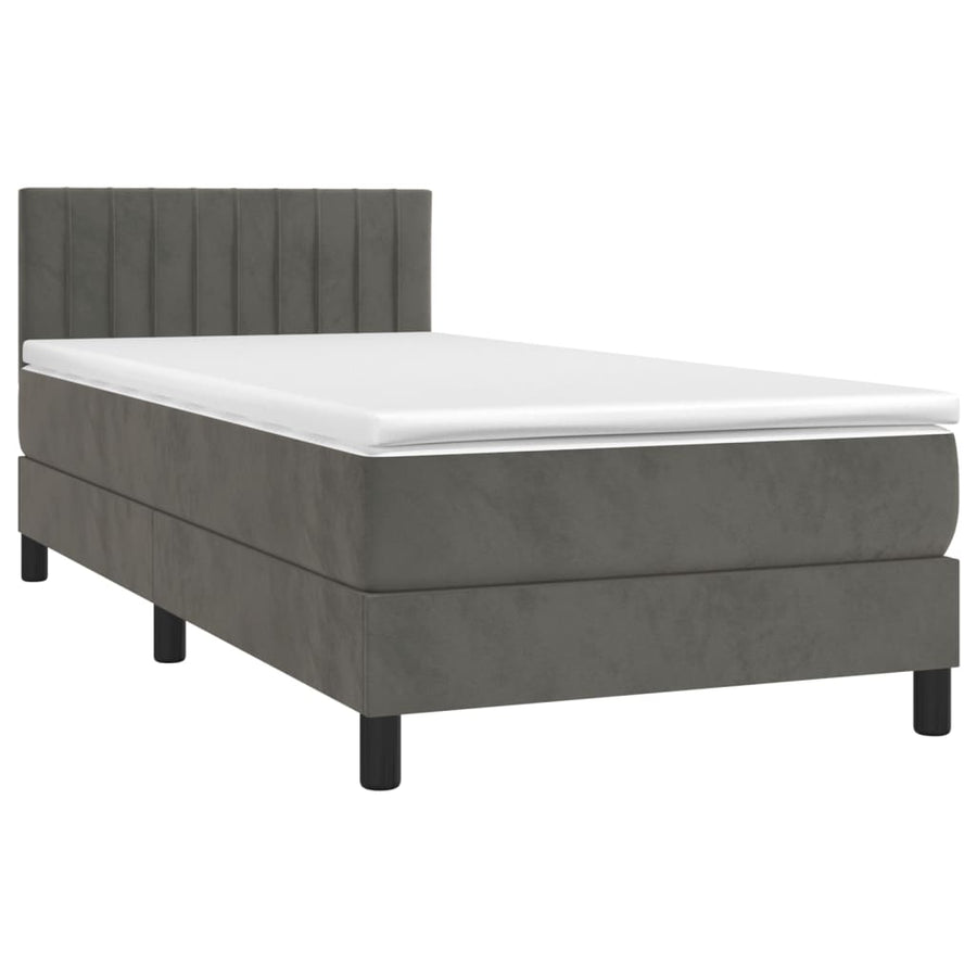 Boxspring Met Matras Fluweel Donkergrijs 100 x 200 cm Verticale strepen