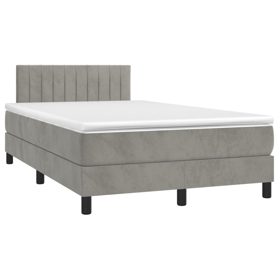 Boxspring Met Matras Fluweel Lichtgrijs 120 x 200 cm Verticale strepen