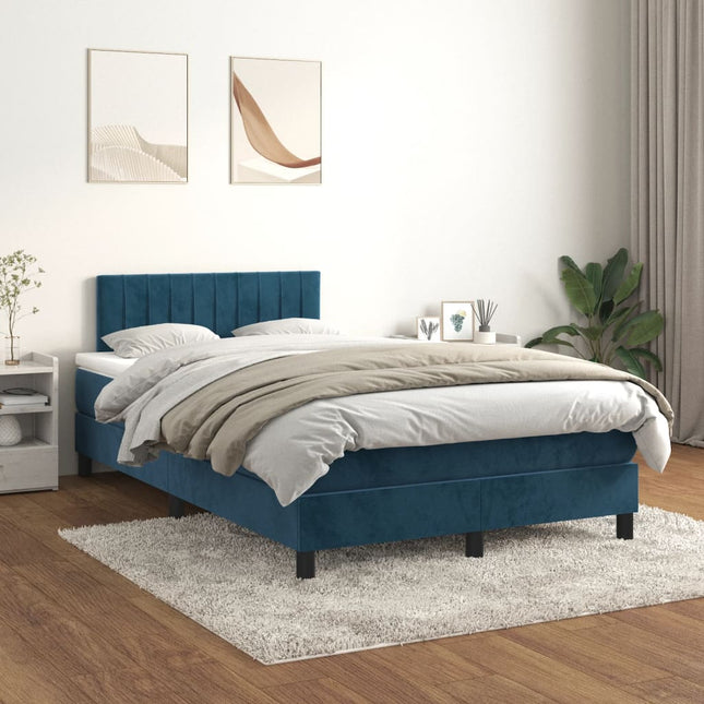 Boxspring met matras fluweel donkerblauw 120x200 cm 120 x 200 cm Verticale strepen